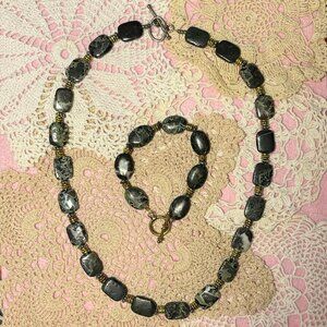 Jasper beaded necklace and bracelet set. Handmade.